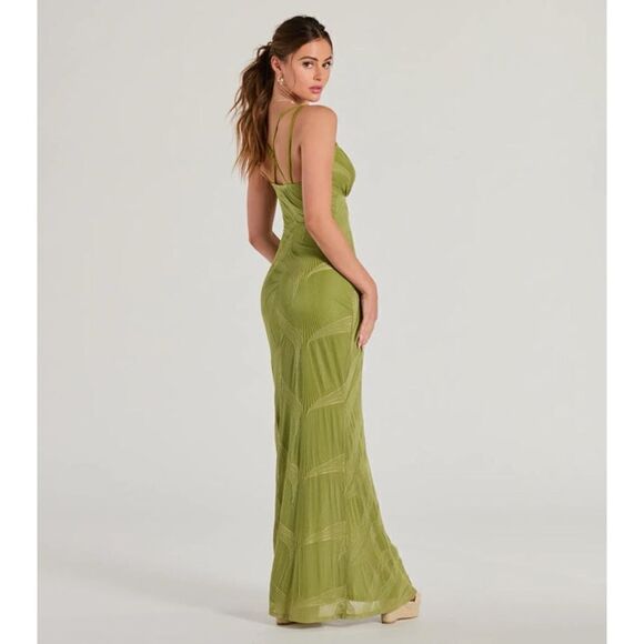 NWT WINDSOR Sunshine And Good Time V-Neck Mermaid Maxi Dress in Green, Size XS - Picture 2 of 8